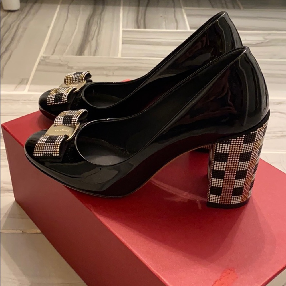 Salvador Ferragamo studded mosaic pumps